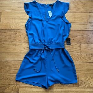 Express Royal Blue V-Neck Belted Romper